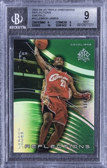 2003-04 UD Triple Dimensions Reflections Emerald #10 LeBron James Rookie Card (#034/100) - BGS MINT 9 